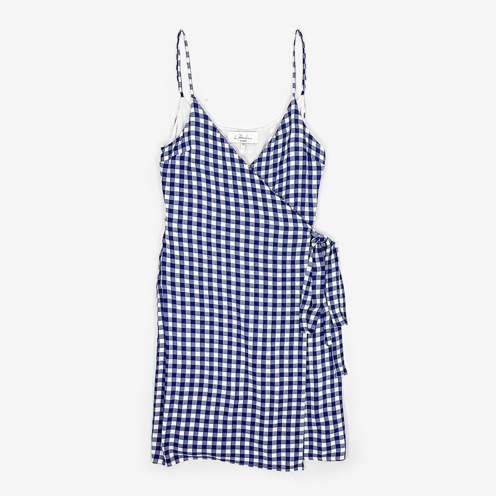 L’Academie The Martin Dress Small Blue Gingham Wrap Mini Girlcore Picnic Summer